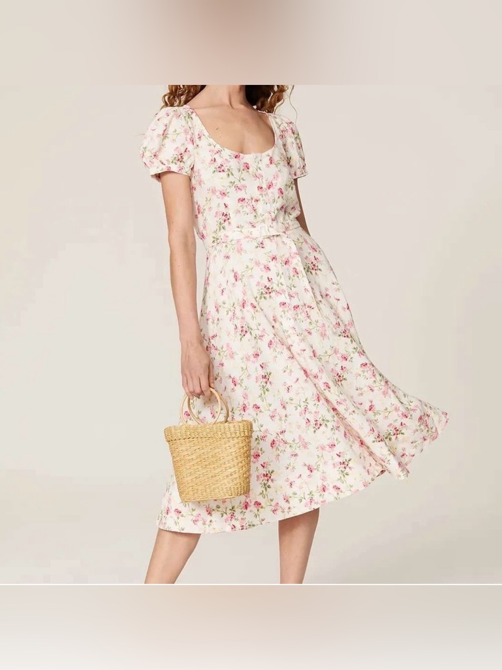 NWOT Polo Ralph Lauren, Elizabeth Linen
Floral Midi Dress, 14, Puff Sleeves